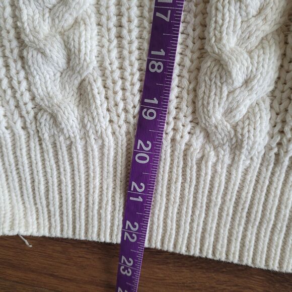 Vintage Cable Knit Sweater Womens S White Cream Mock Neck Fisherman 80s 90s - Picture 10 of 11